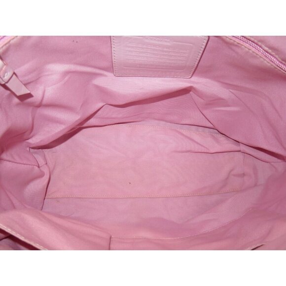 Coach Signature C Cream & Pink Stripe Canvas & Leather Tote Bag - Picture 6 of 13